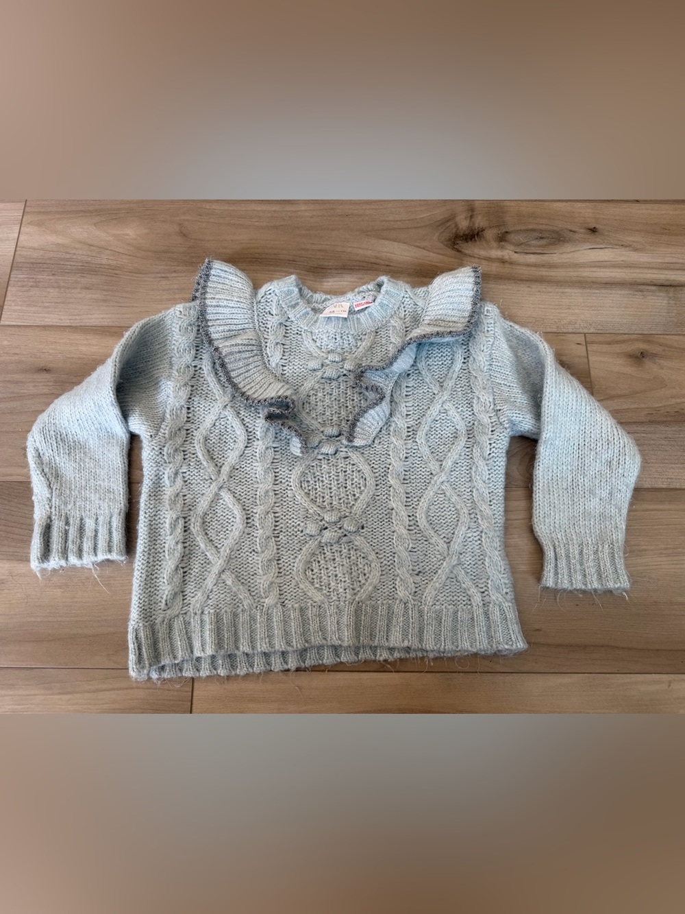 Zara Light Blue Kids Cable Knit Sweater with Ruffles